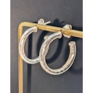 925 Sterling Silver Textured Hoop Earrings